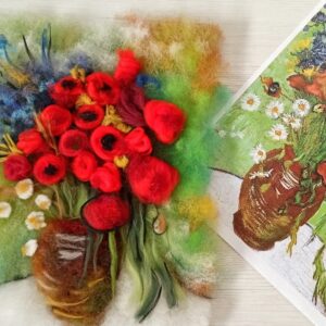 Pittura con la lana papaveri ispirato a Van Gogh